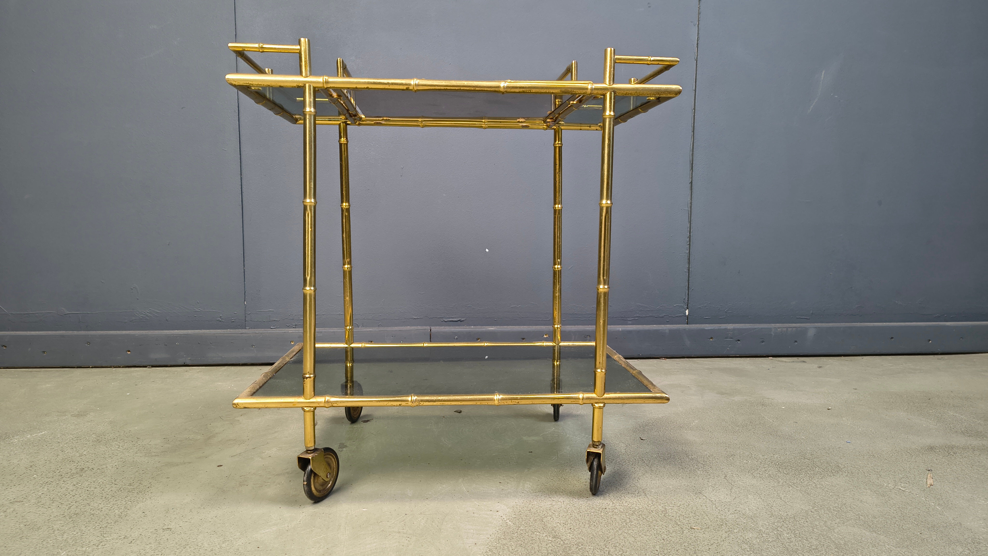 Vintage brass faux bamboo trolley, 1960s