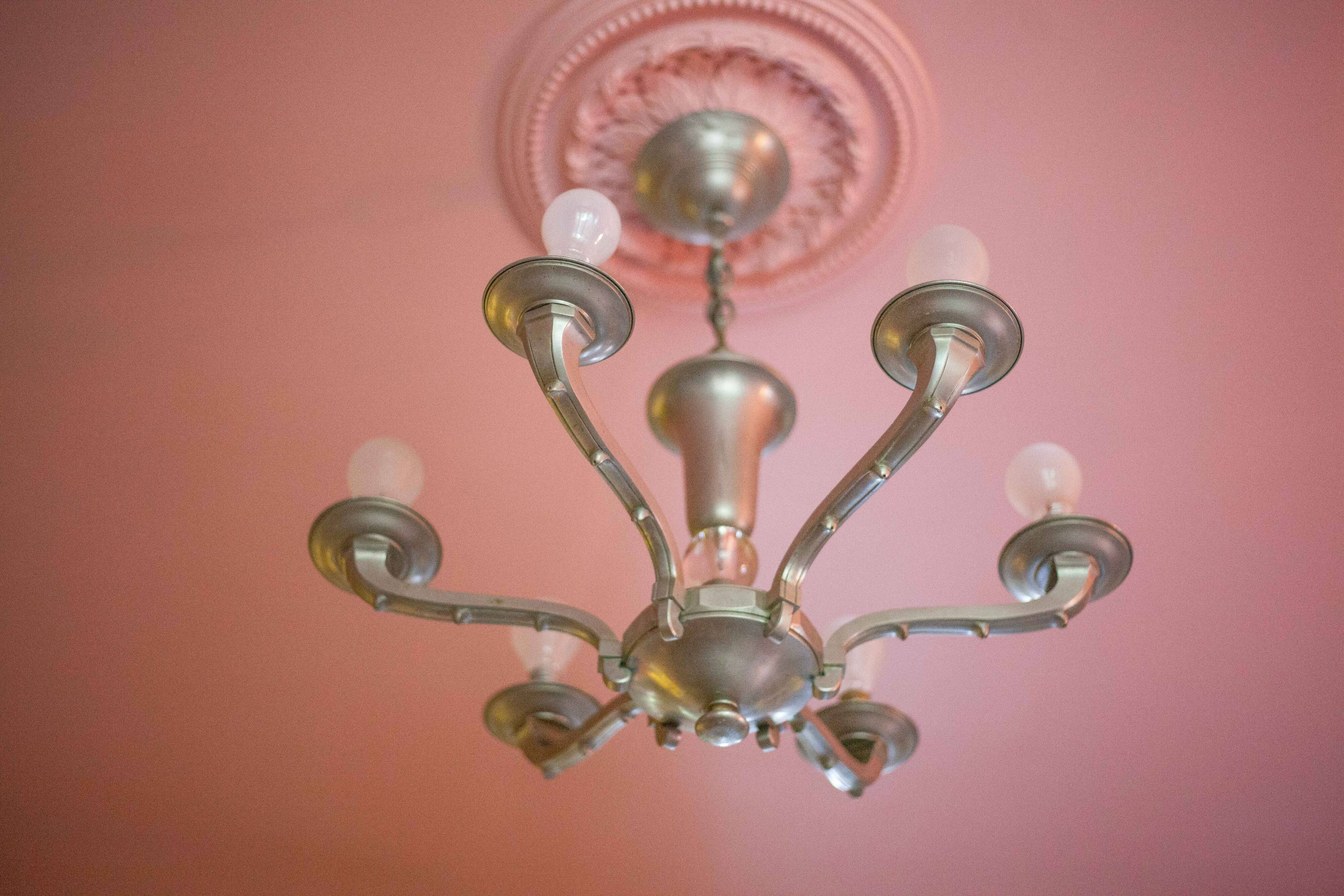 vintage 6-light chandelier, vintage suspension, ceiling lamp, interior decor