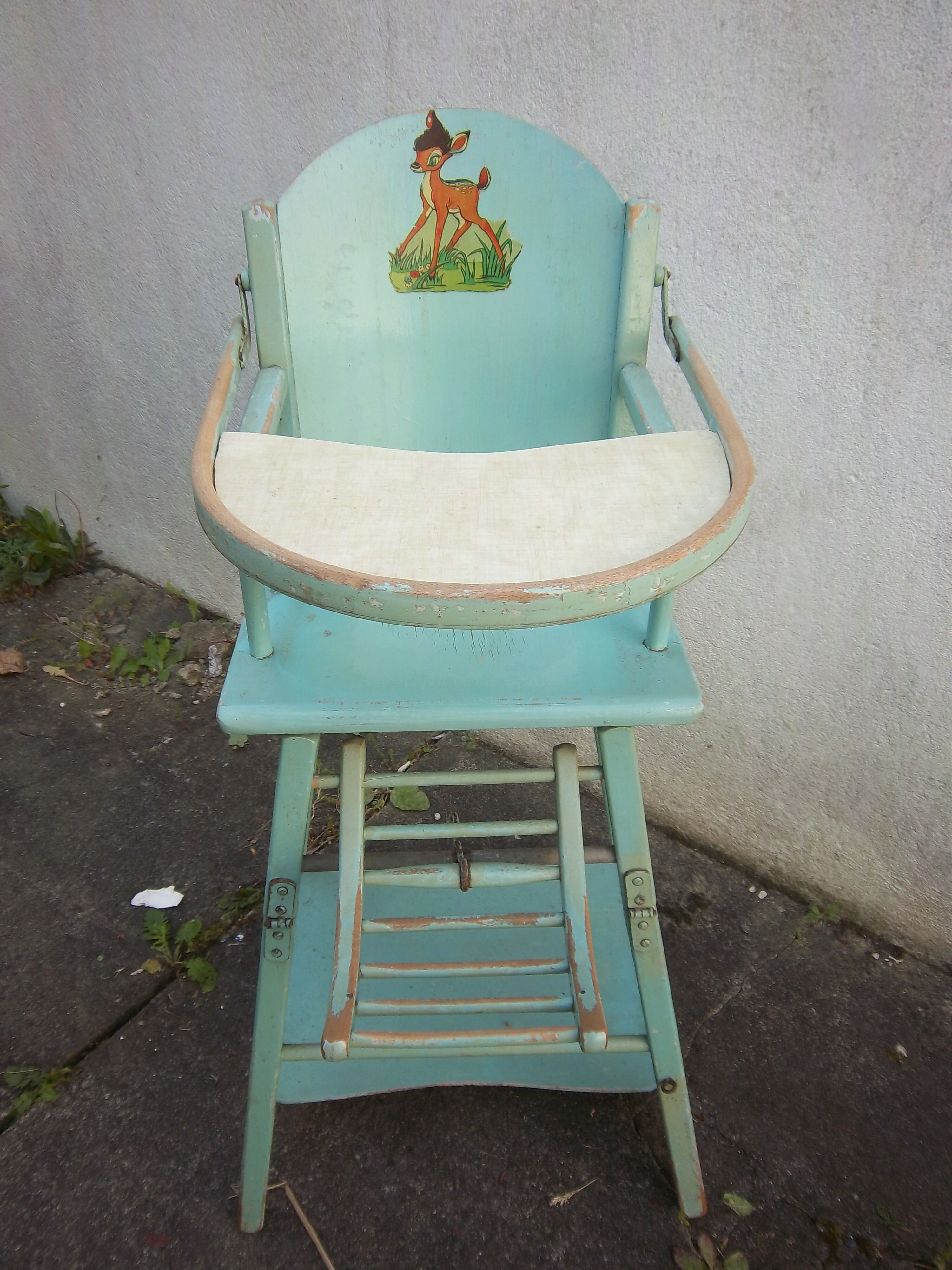 Chaise haute en bois pour bébé de 1950/1960 dans son jus