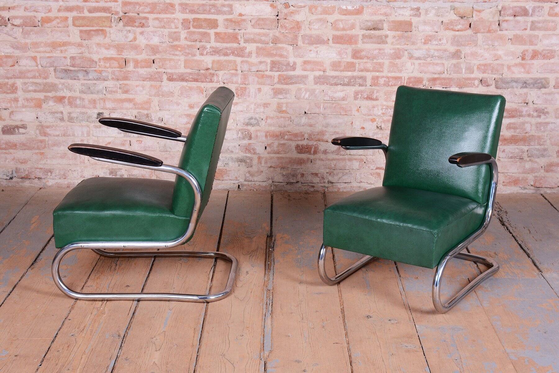 Bauhaus Armchairs in Beech and Chrome from Mauser, Germany, 1930s, Set of 2