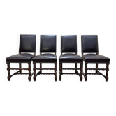 Suite de 4 chaises de style Louis XIII en cuir