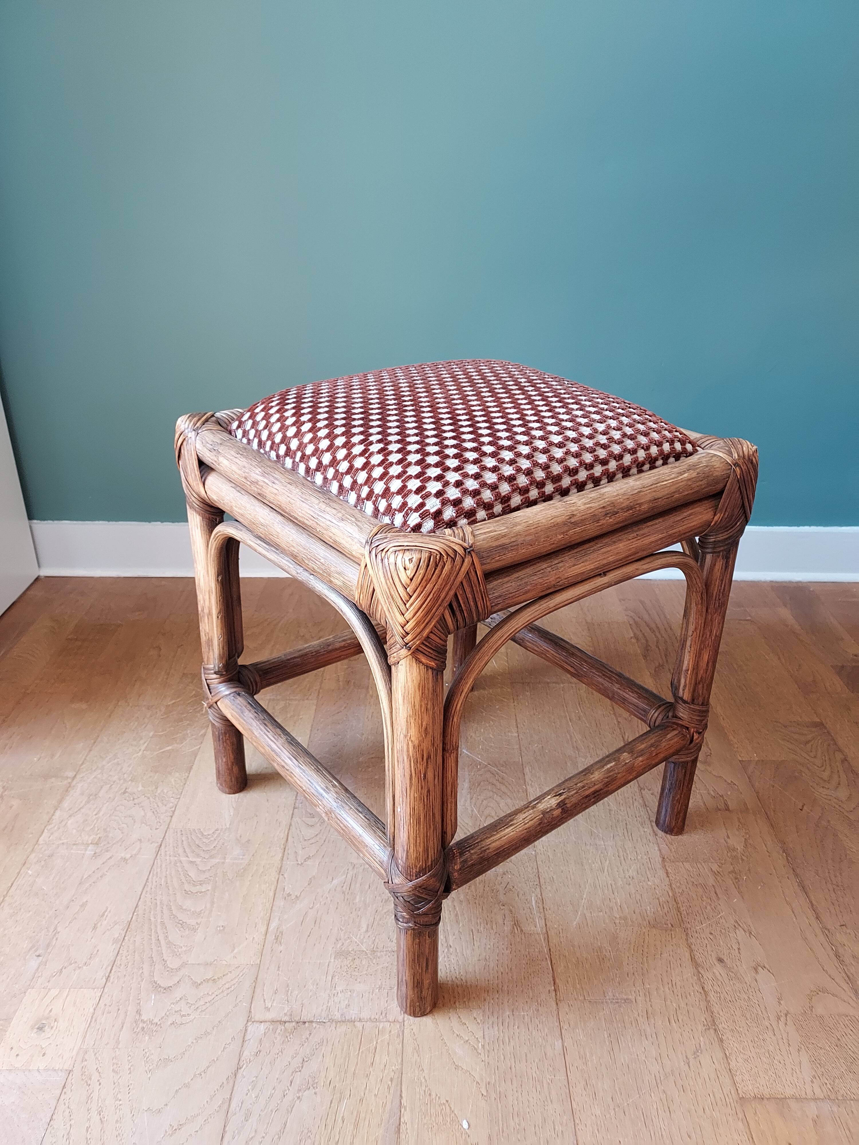 Rattan and velvet stool
