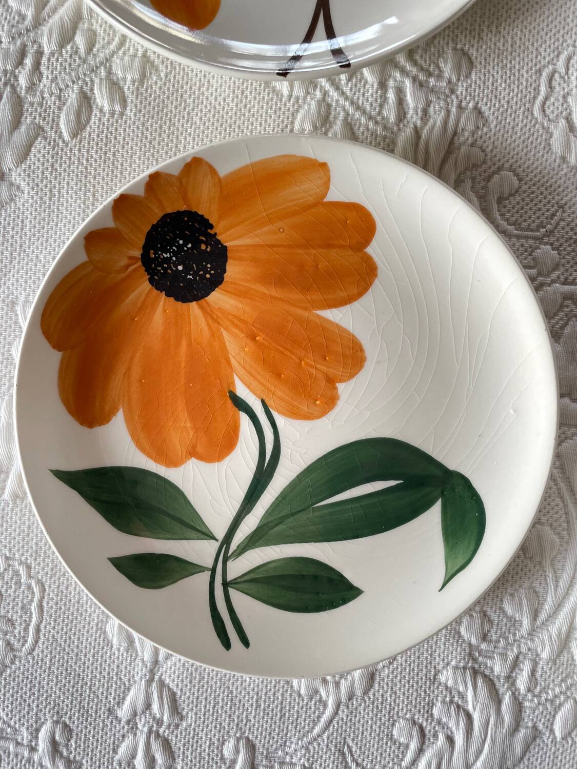 8 Assiettes à dessert Gien Fleurs peintes à la main Orange Vintage Année 70