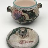 Vintage candy jar in enameled ceramic from Vallauris with thistle decoration