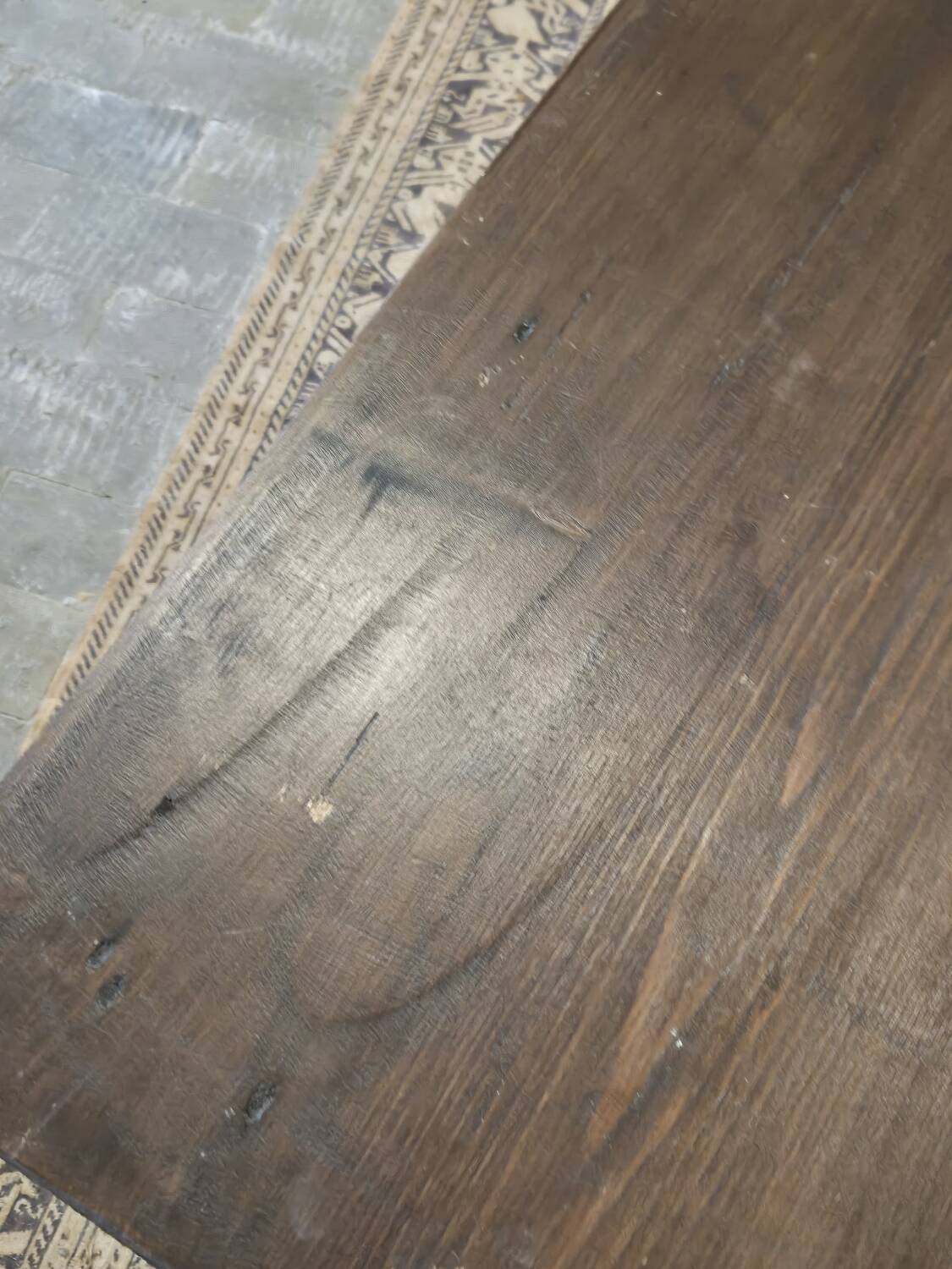 Rustic farmhouse coffee table from the 1900s with two drawers.