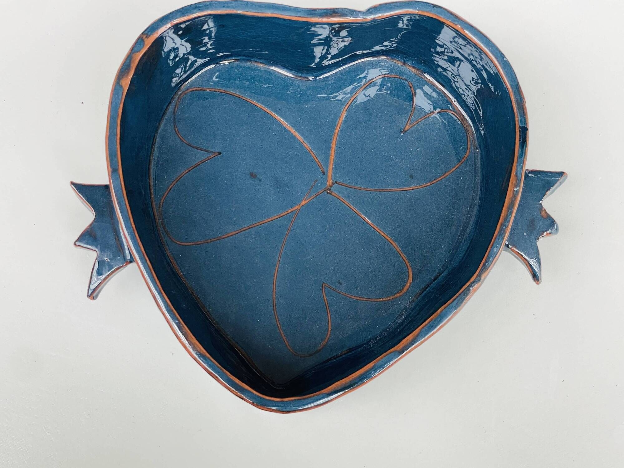 Small "Heart" dish or large blue glazed ceramic catchall.