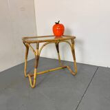 Vintage Bohémien Rattan Bamboo and Glass Side Table from Rohé Noordwolde,