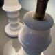 Two alabaster lamps, 2x2M fabric cables, cotton lampshades.