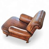 fauteuil club en cuir de mouton anglais ancien avec accoudoirs