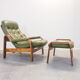 Vintage Scandinavian seventies G-møbel green leather lounge chair with ottoman