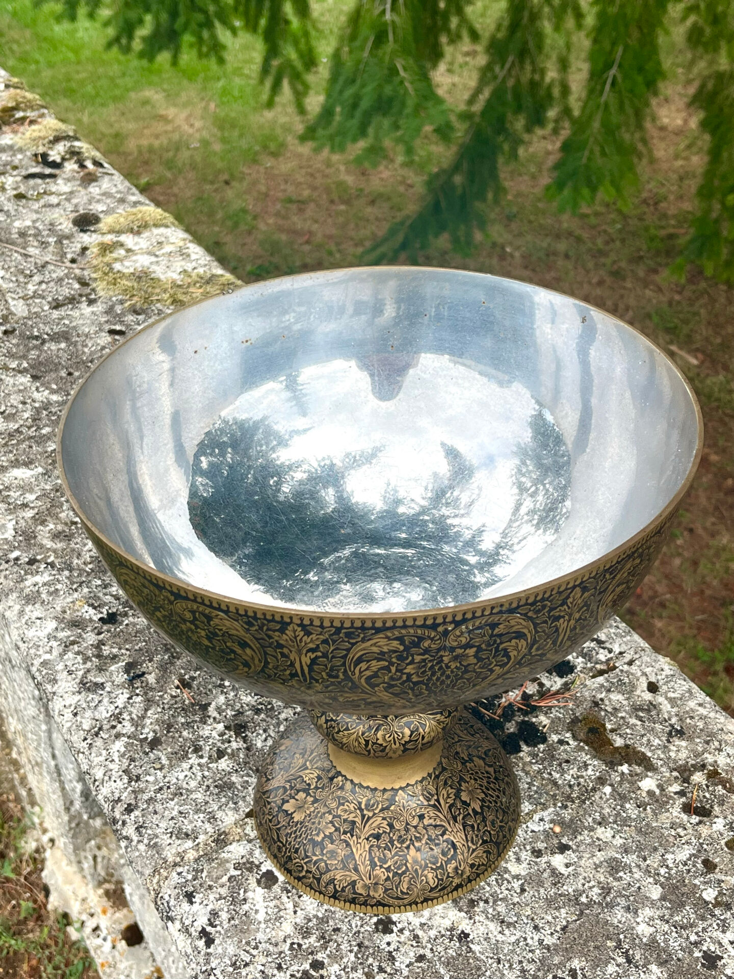 Ornate Floral Pedestal Champagne Cooler, brass ice bucket