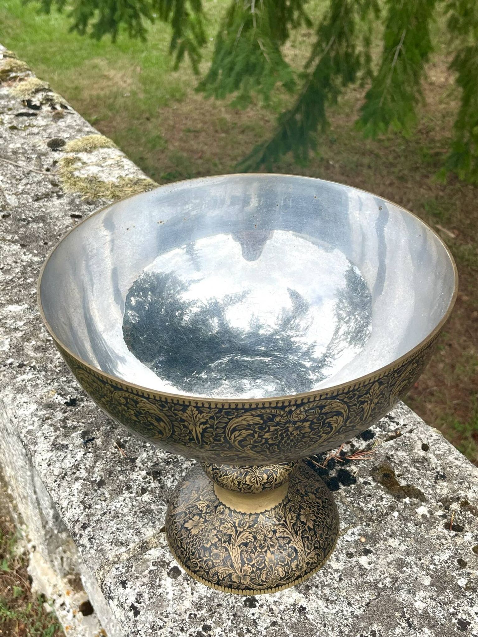Ornate Floral Pedestal Champagne Cooler, brass ice bucket