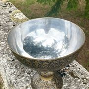 Ornate Floral Pedestal Champagne Cooler, brass ice bucket