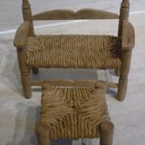 Wooden bench and stool and straw for doll