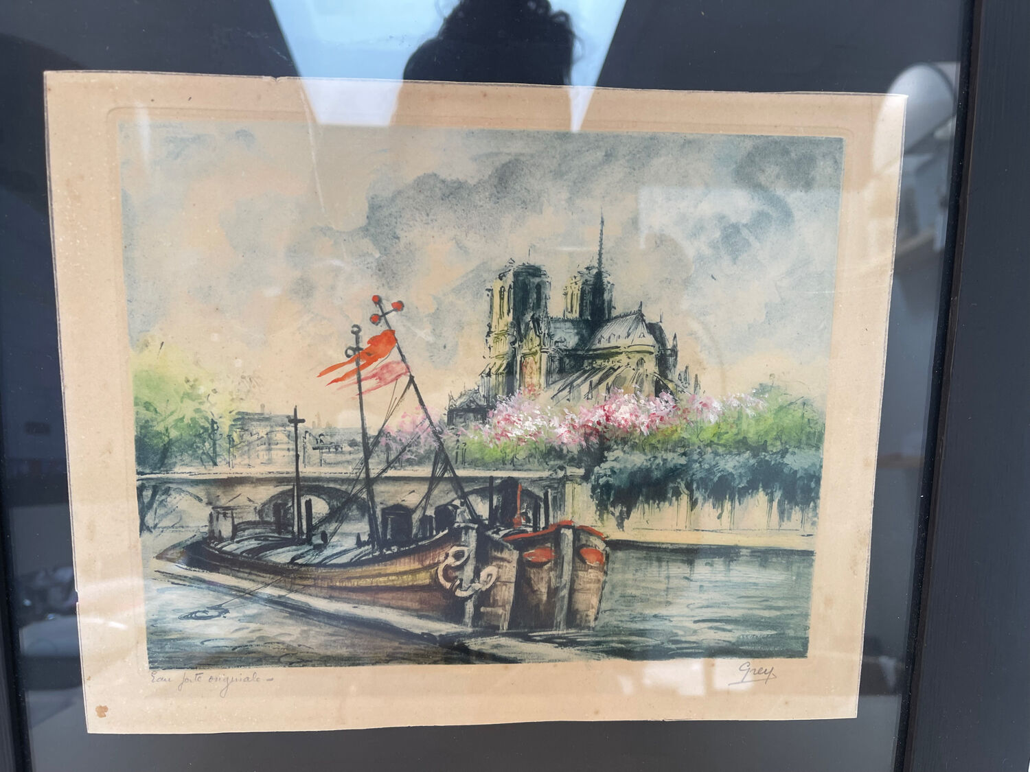 Original etching – View of Paris and Notre-Dame