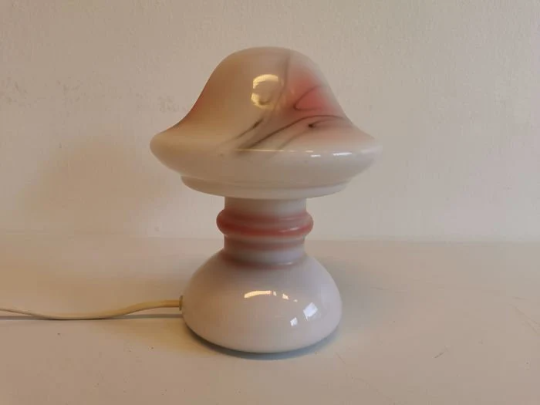 Table lamp in white opaline glass with coloured decorations