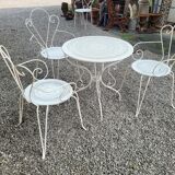 Old wrought iron garden furniture 3 armchairs + 1 table