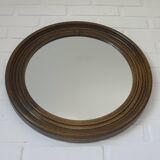 Grand miroir mural vintage en bois de chêne tourné, miroir de courtoisie rond rustique
