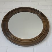 Large Vintage Wall Mirror Turned Oak Wood Round Vanity Mirror Rustic