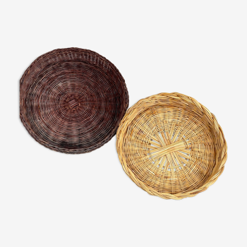 Lot de deux plateaux ronds en saule chamois