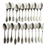 Box of 12 Alfenide table spoons and 12 table forks for Christofle