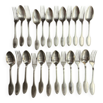 Box of 12 Alfenide table spoons and 12 table forks for Christofle