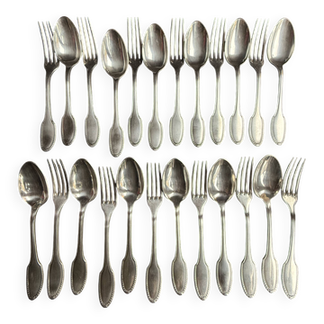 Coffret de 12 Cuillères et 12 fourchettes de table Alfénide pour Christofle