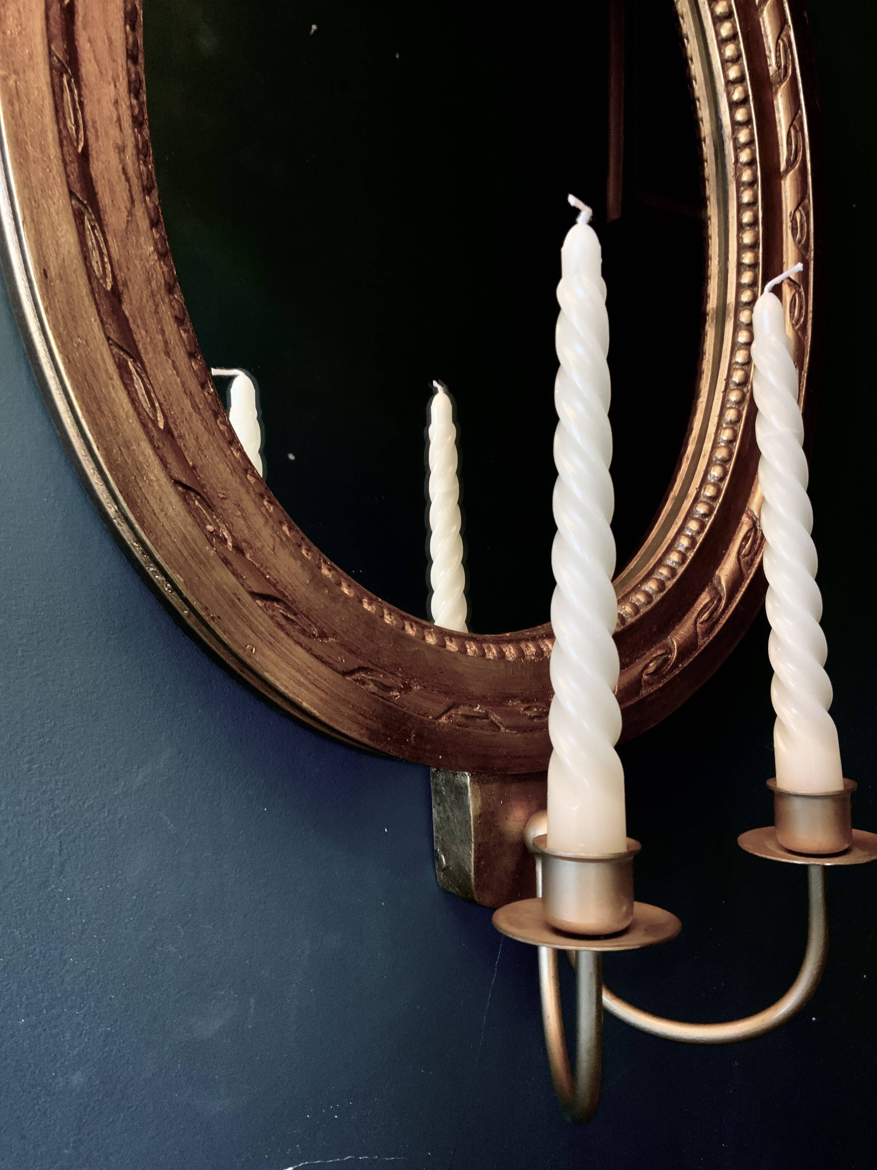 Vintage Swedish Rococo Style Wall Mirror in Gold frame with 2 candle sticks 50s