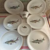 Fish set, 6 plates, sauce pot and saucer