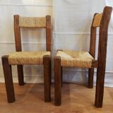 Paire de chaise brutaliste paillée années 50