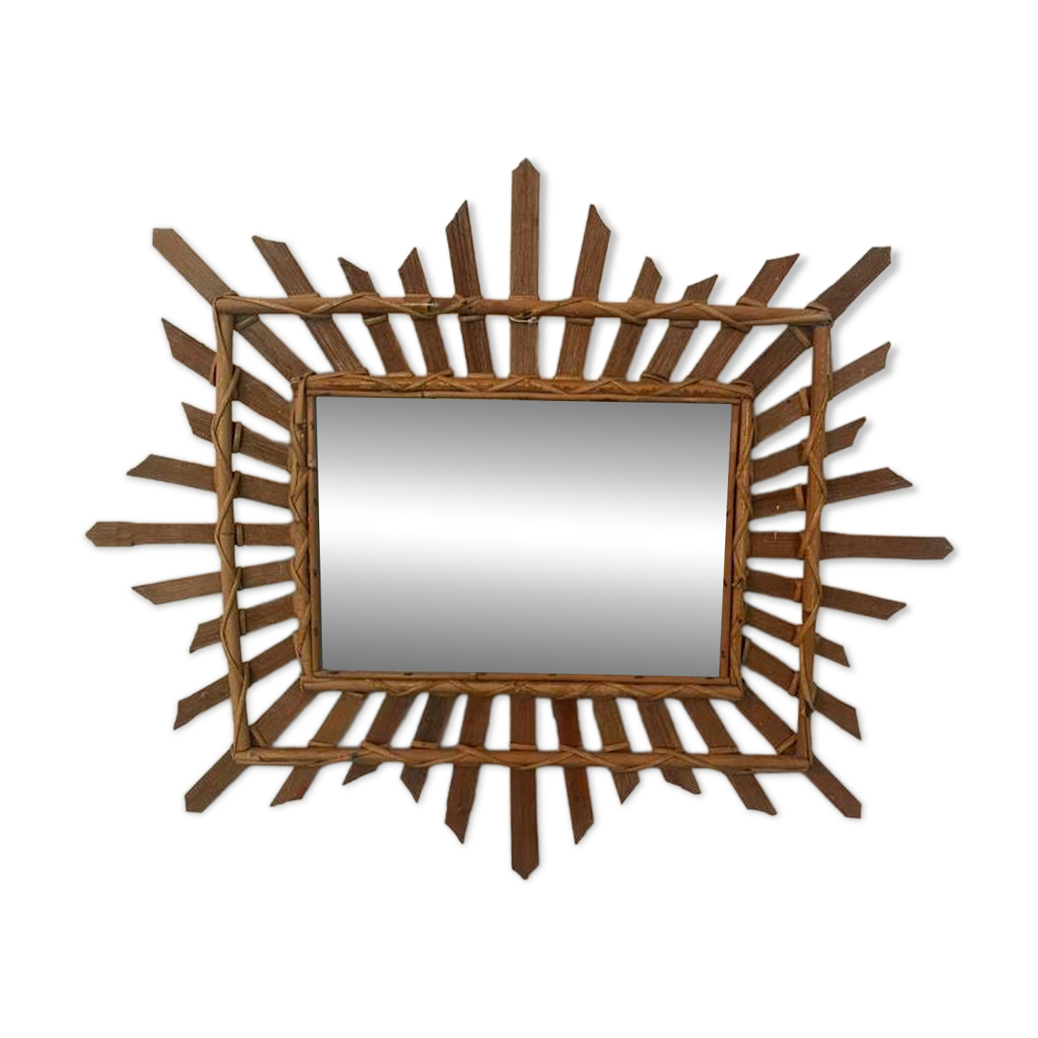 Miroir soleil en bambou et rotin, années 1950