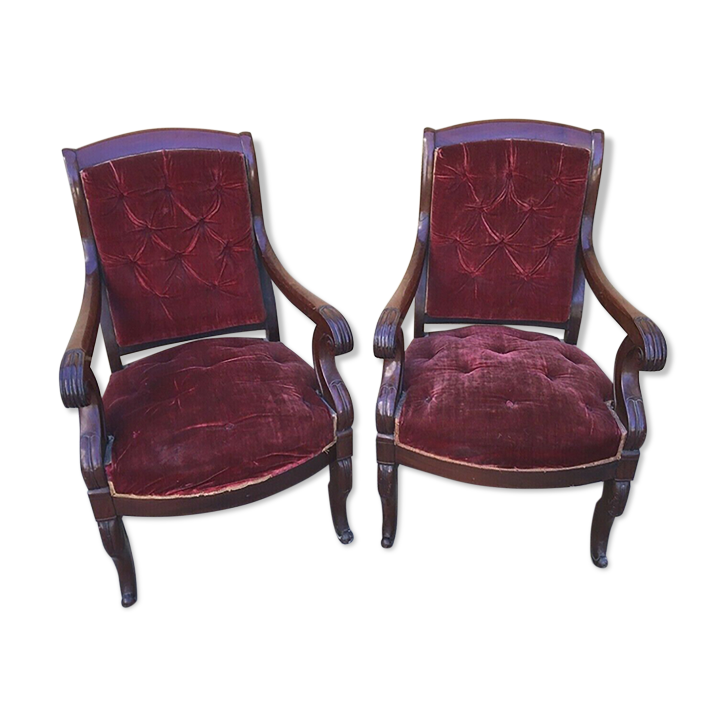Pair of 19th-century mahogany armchairs - purple fabric