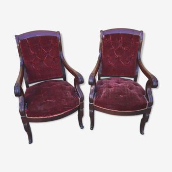 Pair of 19th-century mahogany armchairs - purple fabric