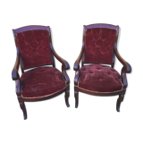 Pair of 19th-century mahogany armchairs - purple fabric
