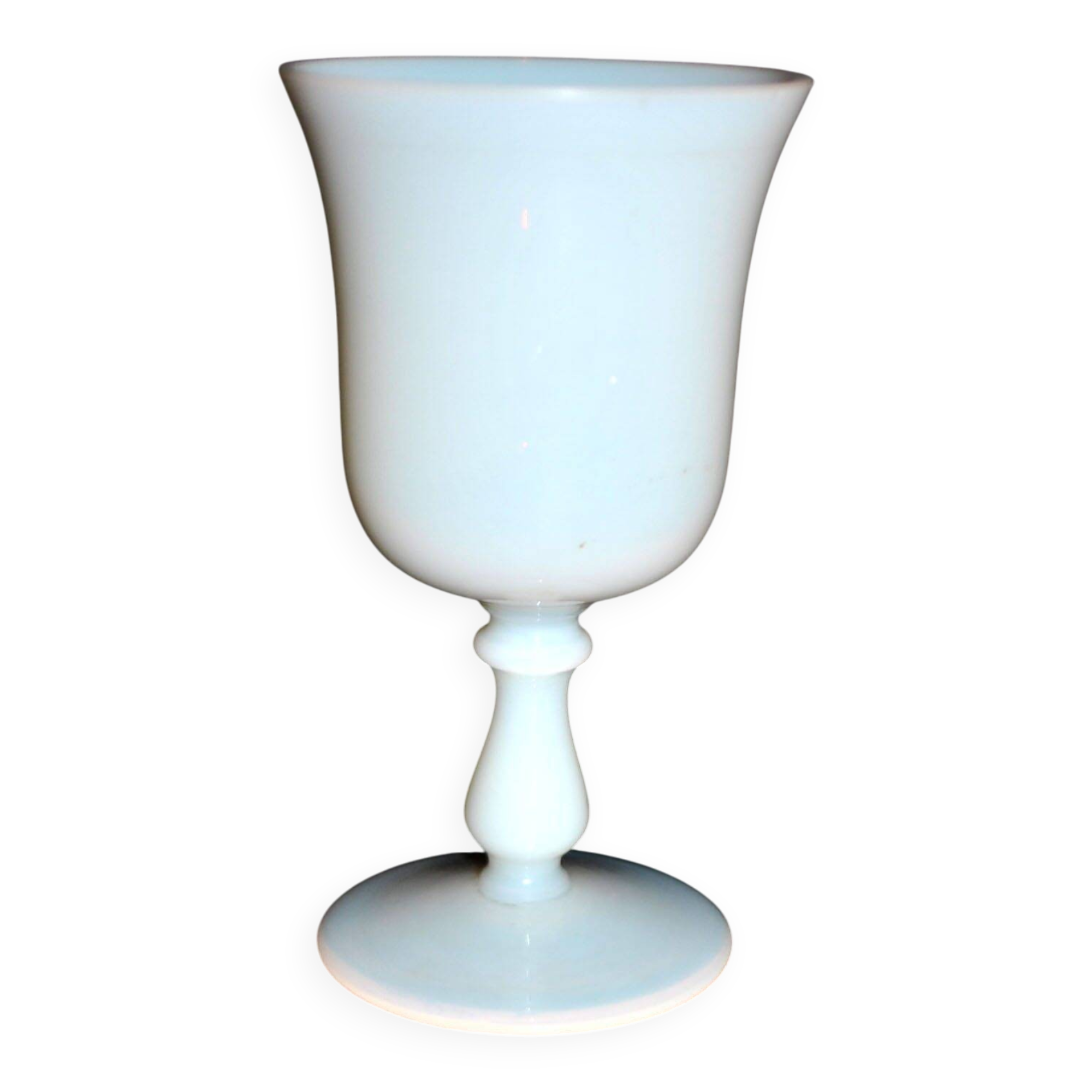 Ancient opaline white glass goblet with a soap bubble effect.