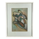 The dancers, painting on silk and vintage wooden frame
