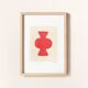 Abstract painting on paper, primary red, signed Eawy.