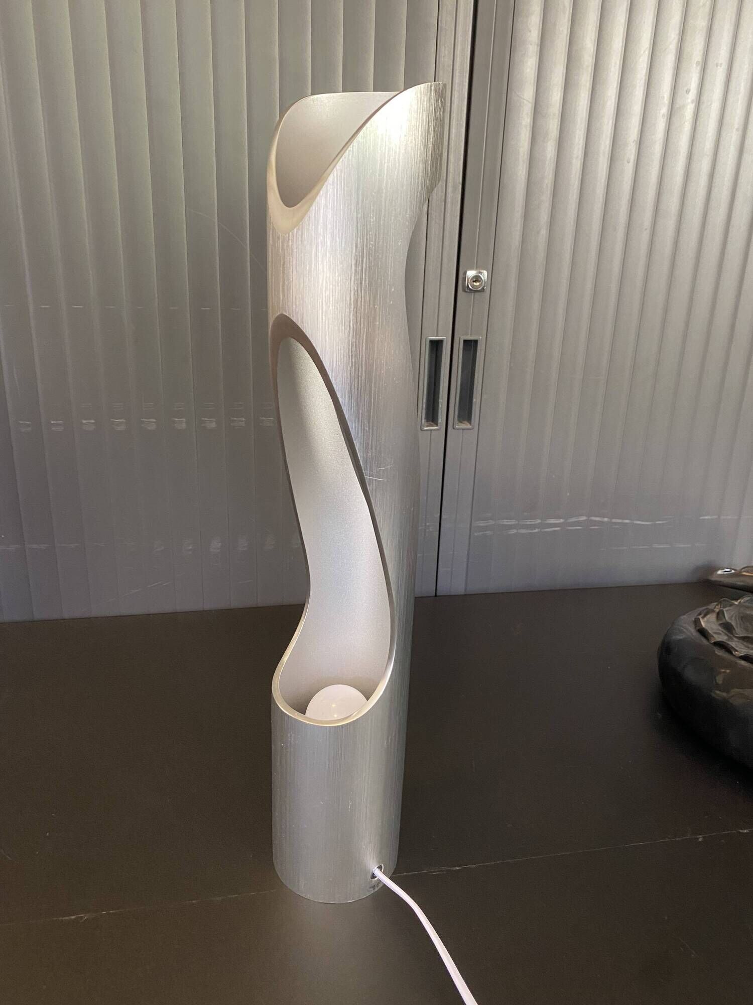 Sculptural flame lamp brushed aluminium Space Age Vintage 1970