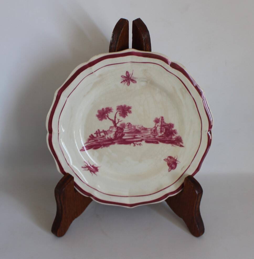 Service Gien "Paysage rose" original 2 plat à gateau + 8 assiette à dessert