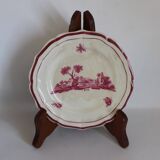 Service Gien "Paysage rose" original 2 plat à gateau + 8 assiette à dessert