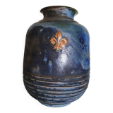 Vase with 2 small fleur-de-lis - glazed terracotta, cobalt