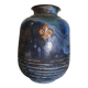 Vase with 2 small fleur-de-lis - glazed terracotta, cobalt
