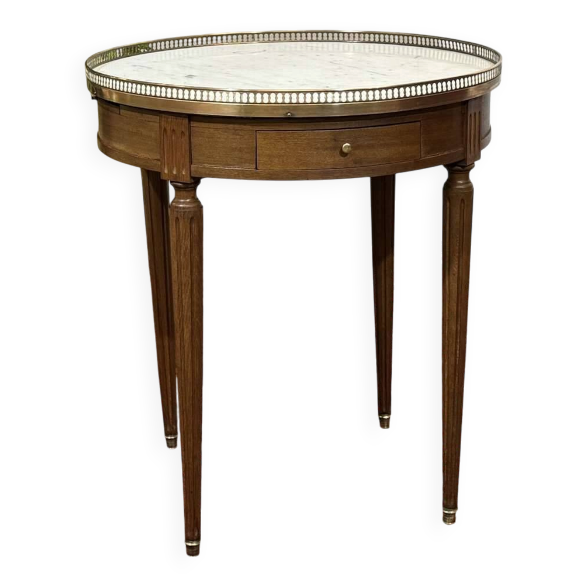 Louis XVI style bouillotte table from the 1960s in mahogany with a marble top.