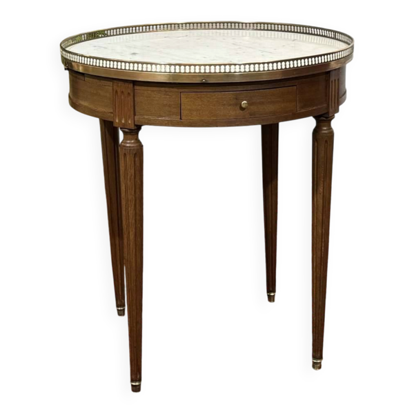 Table bouillotte de style Louis XVI des années 1960 en acajou et dessus mar