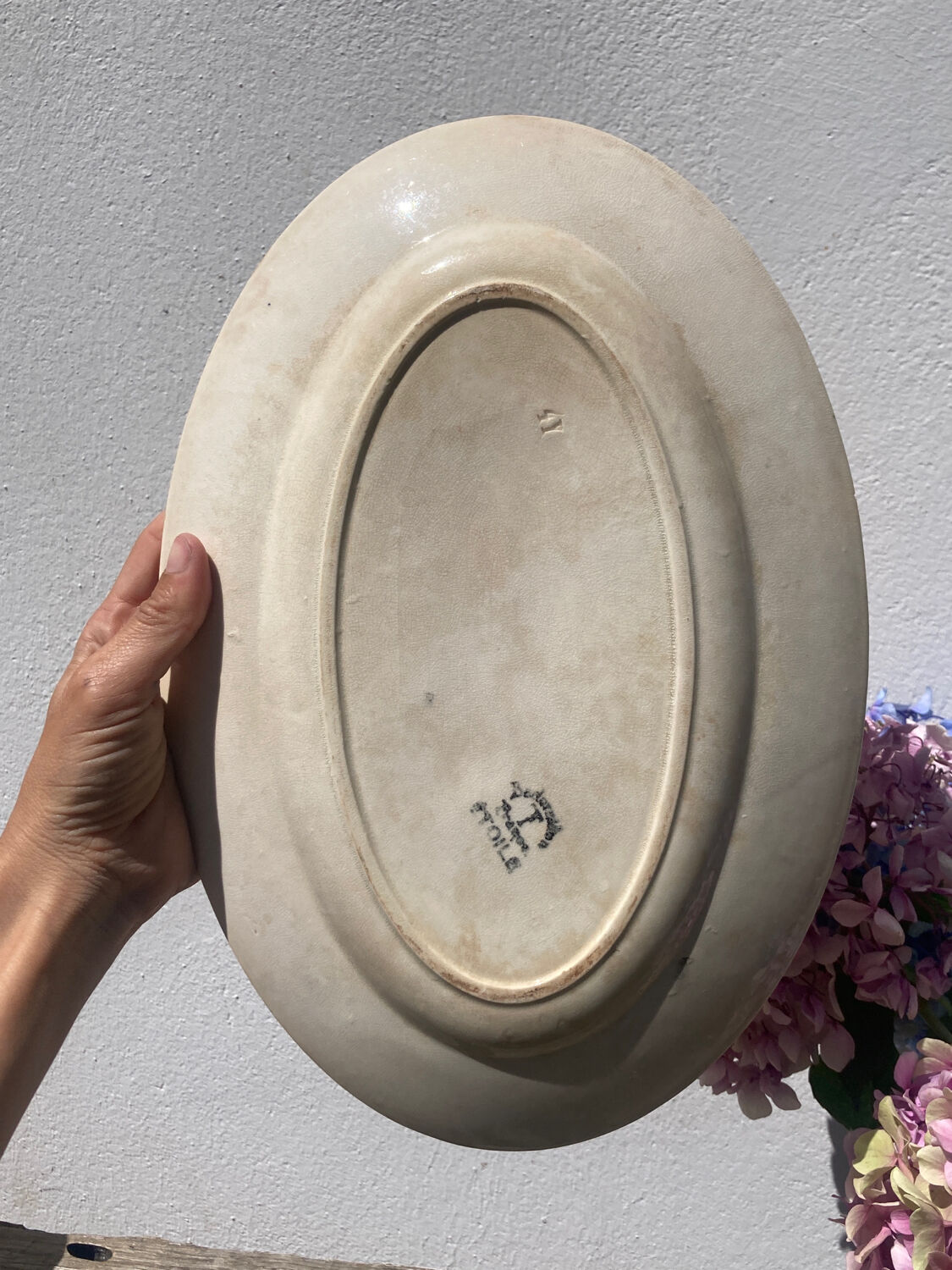 Sun yellow oval ceramic dish Badonviller model Etoile