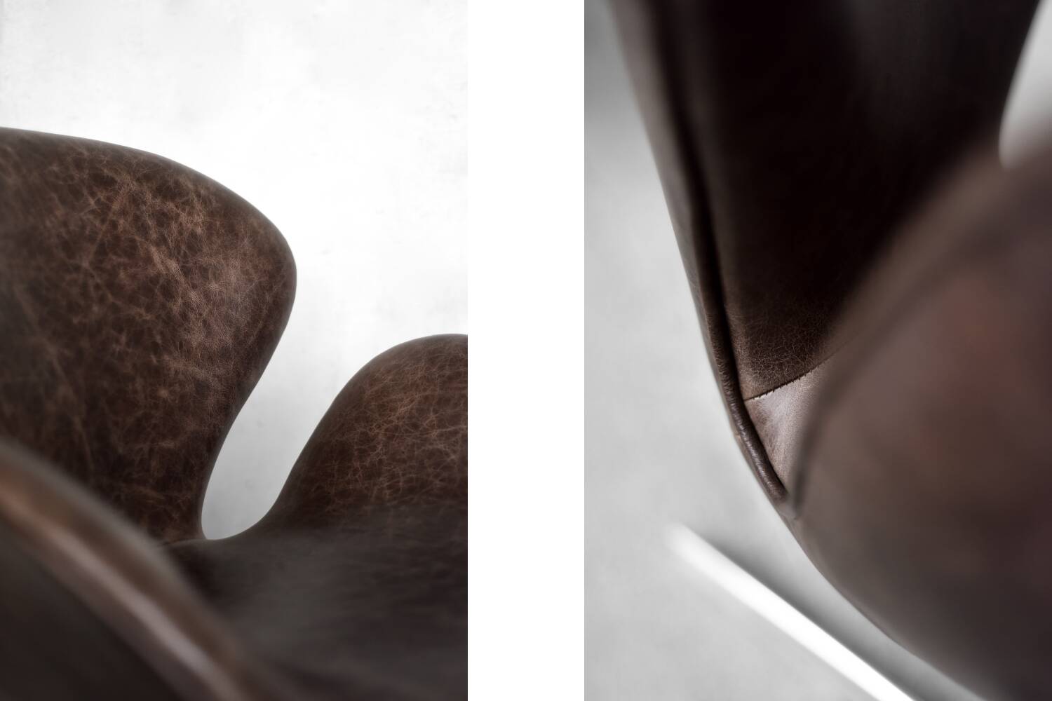 Brown leather Swan chair by Arne Jacobsen, mid-century Danish modernity.