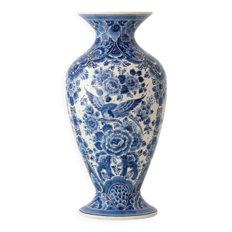Monumental blue and white baluster vase from Delft, hand-painted, 1950s, Dutch.