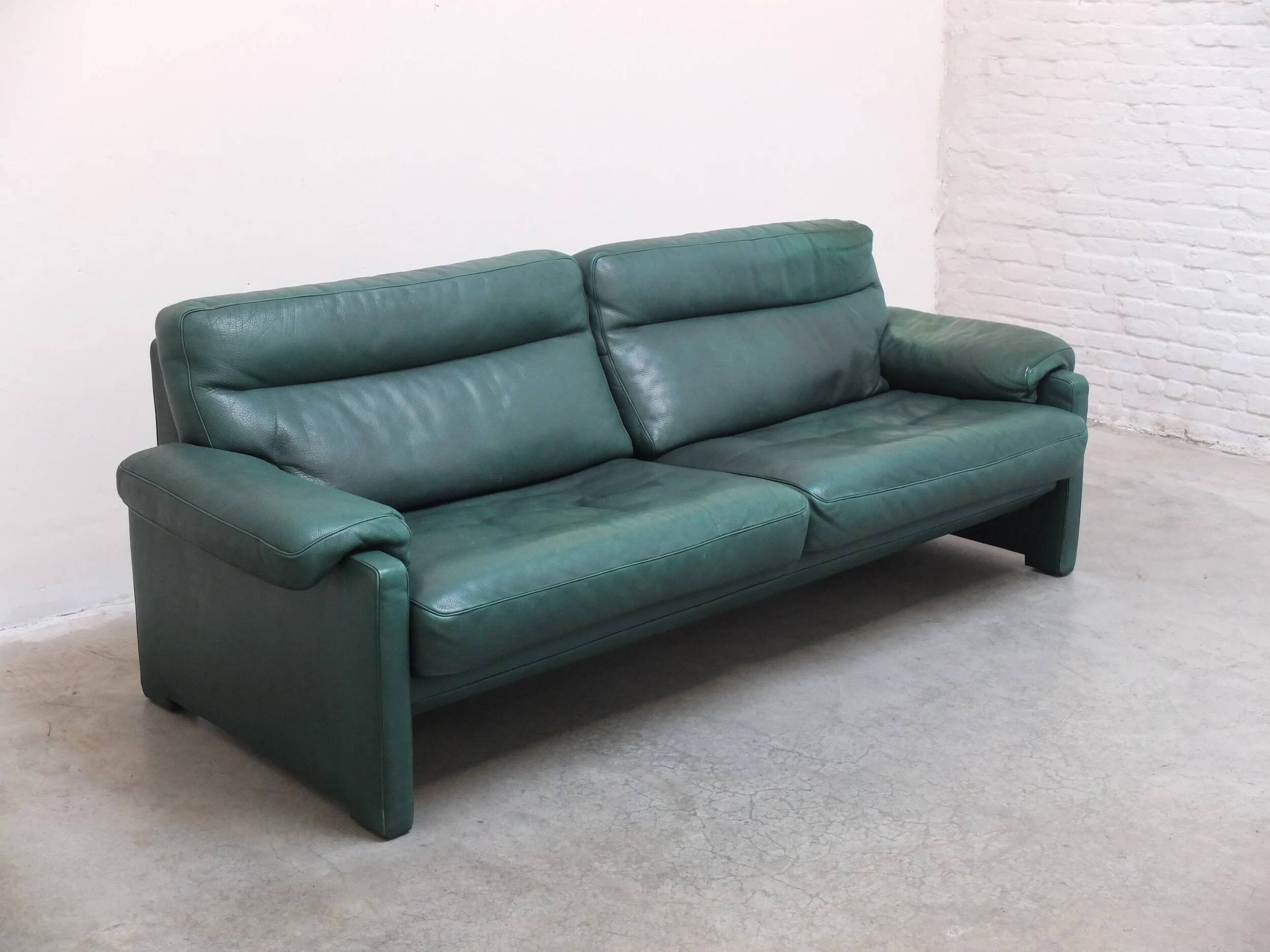 Green leather 3-seater 'DS-70' sofa by De Sede, 1980s