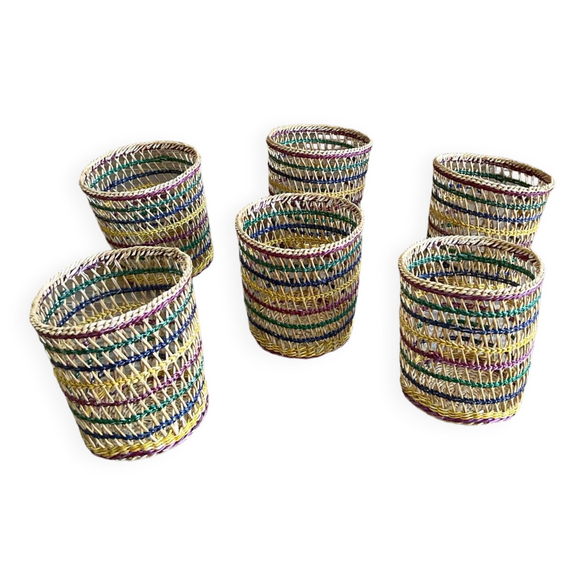 6 vintage glass holder baskets