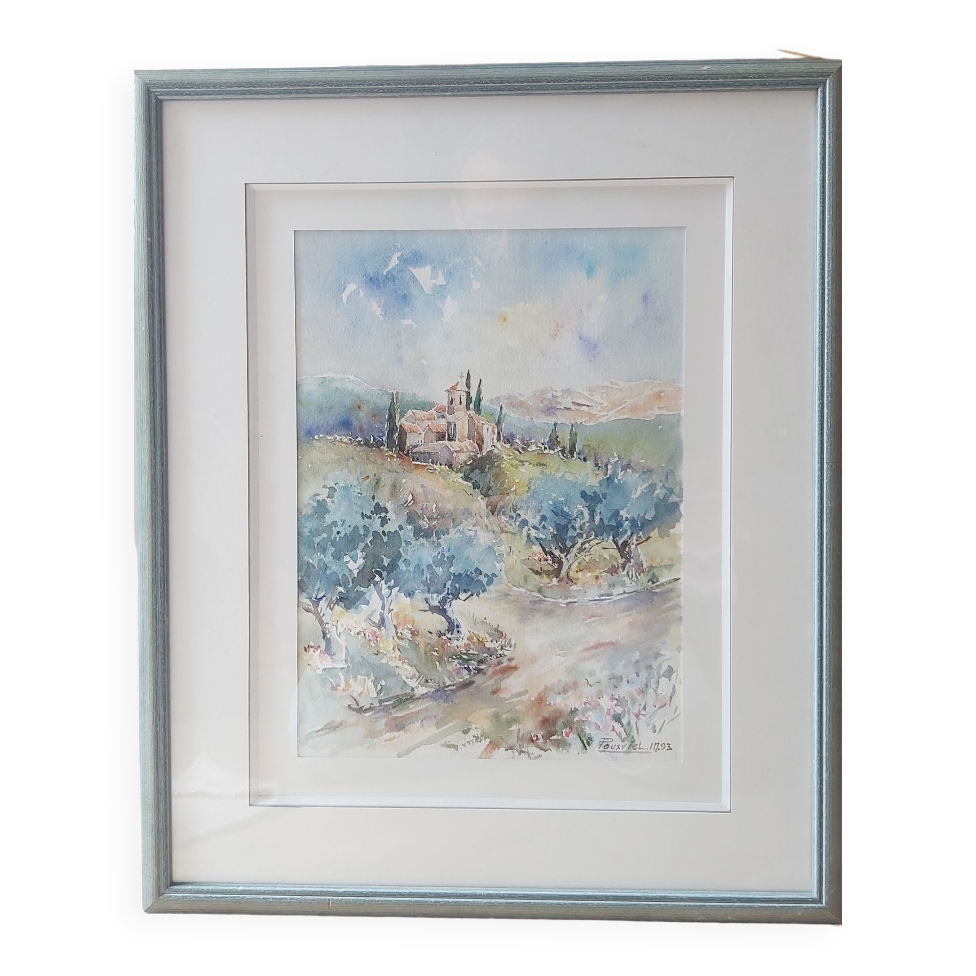 Watercolor framed under glass by Maurice Pouxviel - 1993
